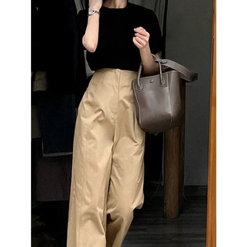 

New Style Spring and Autumn Women's Solid Color High Waist Loose Casual Wide Leg Pants Fashion All Match Commute Trousers