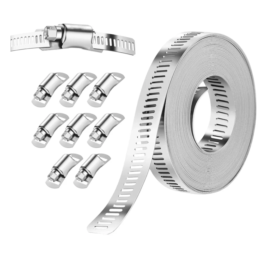 Flexible Hose Clamps Adjustable 4-meter Stainless Steel W/perforated Tape Clamp For Water Gas Coolers Automotive Pipeline Fixing