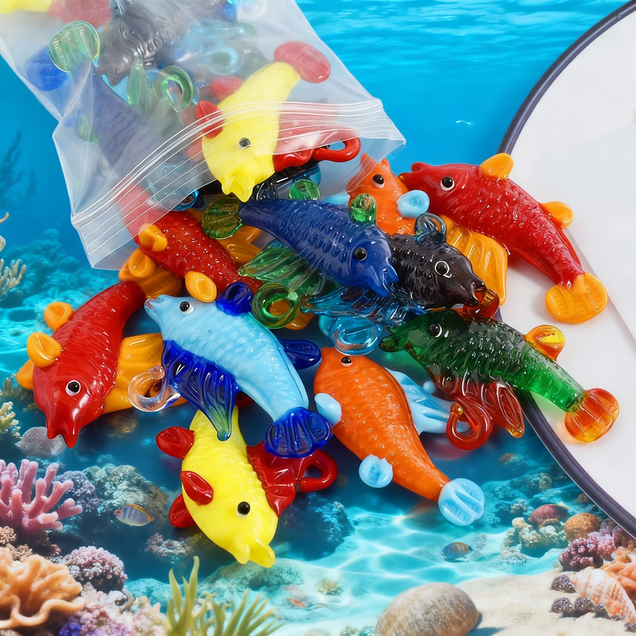 

5/7pcs Glass Sea Fish Pendant Cute Marine Animal Charm Ornament for DIY Jewelry Making Accessories or Aquarium Decor Supplies