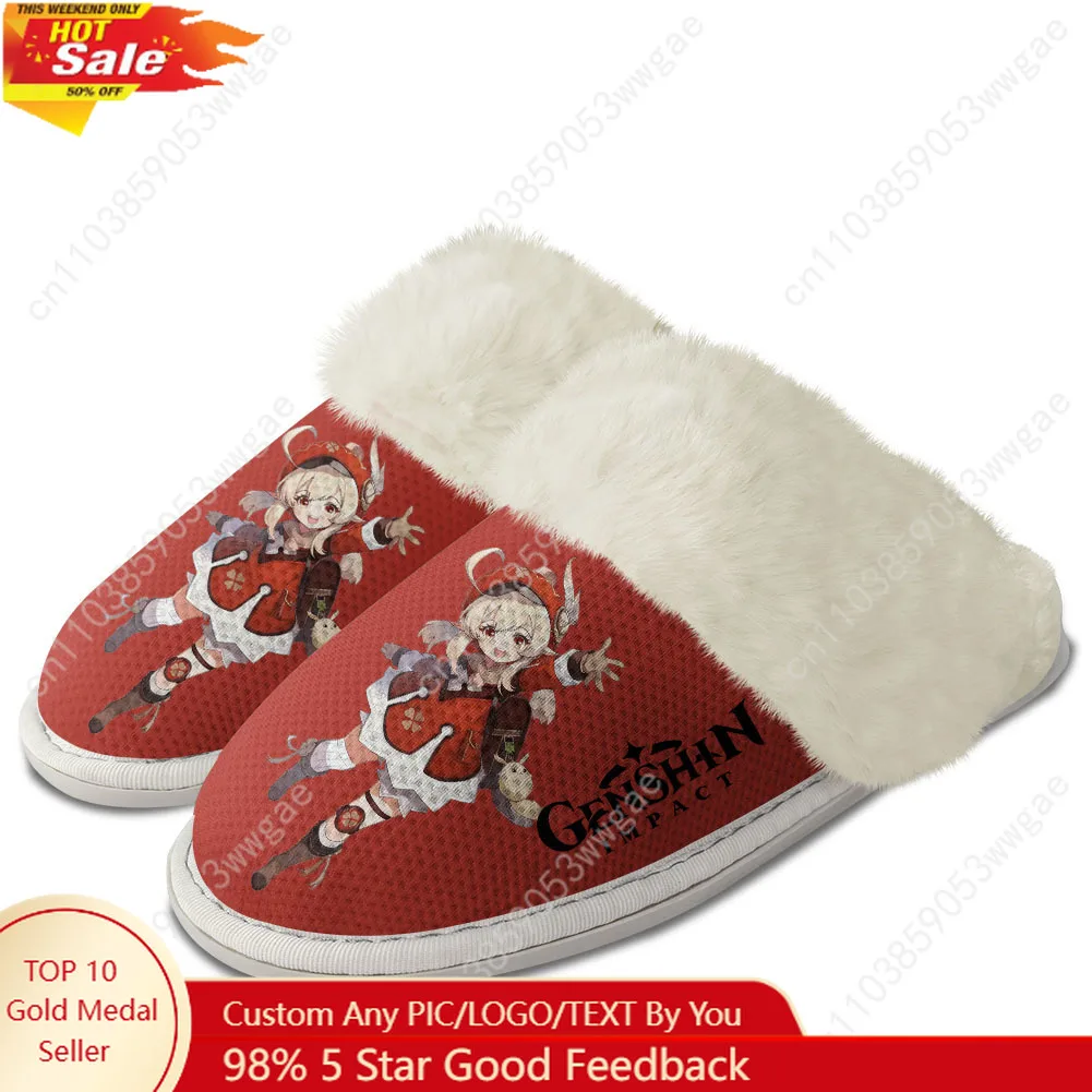 

Genshin Klee Plush Slipper Warm Shoes Man Women Home Plush Comfortable Slipper Cotton Bedroom Tailor-made Thermal Light Slippers
