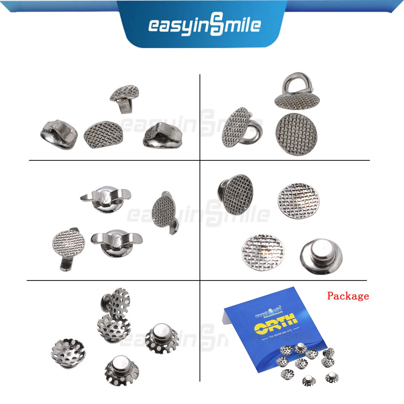 10pcs/Pack Easyinsmile Dental Orthodontic Lingual Buttons Bondable MIM Round Mesh Base Cleat With Hook For Brackets Treament