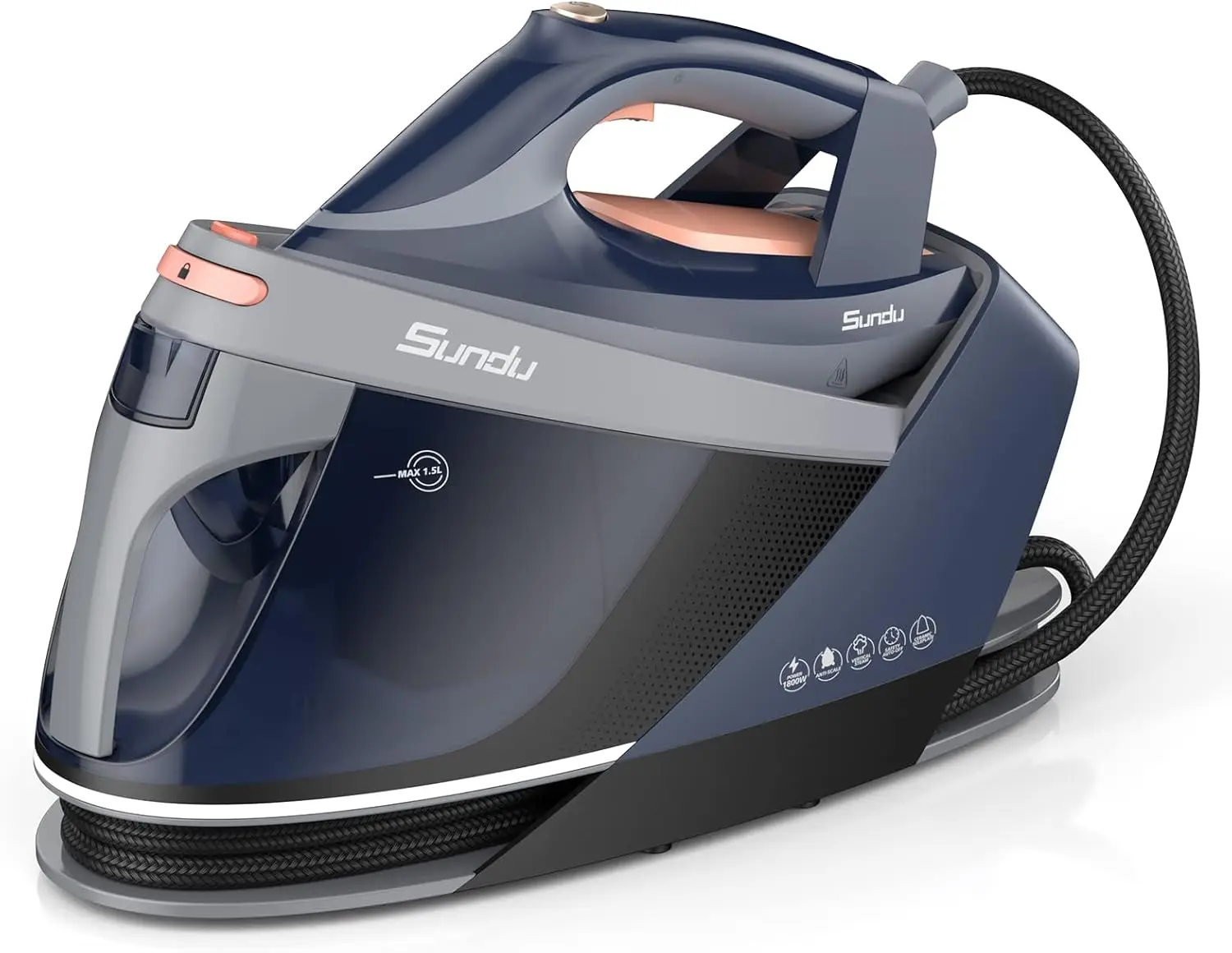 Steam Station with Ceramic Soleplate, 1800W Steam Station Iron for Clothes with 1.5L Removable Water Tank, Iron Lock