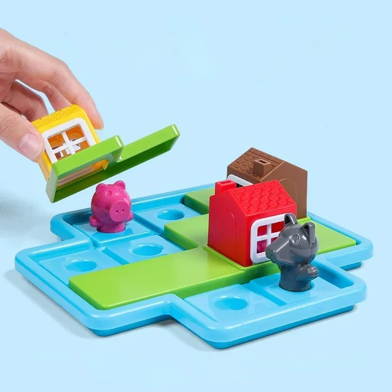 Three Little Pigs Smart Hide Seek Board Games with Solution Skill-Building Puzzle Logic Game Children Training Toy Gift