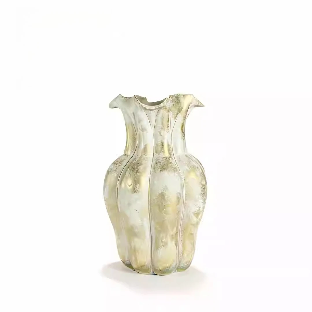 French medieval ceramic vase ornament, living room entrance decoration, imitation jade texture art flower ware
