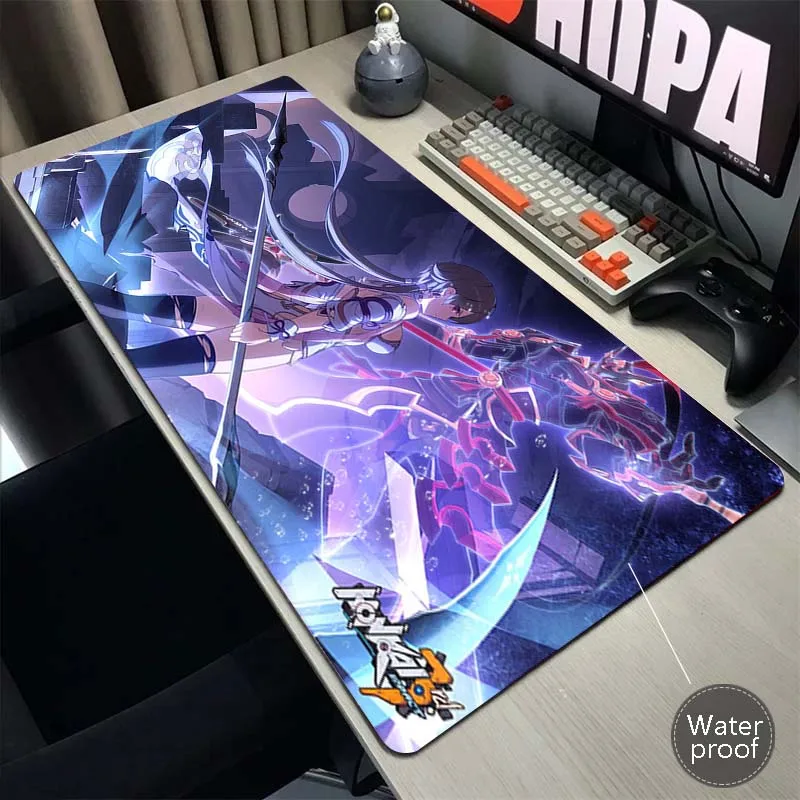 Honkai Impact Print Mouse Pad impermeável, mouse pad do escritório, tapete grande para jogos, borda de bloqueio, teclado do jogo, XXL