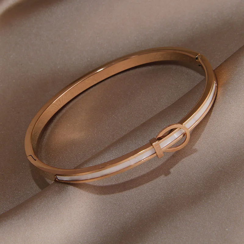 Classic Stainless Steel Metal Belt Open Bangles for Women Fashion Brand Jewelry Shell Bracelets Party Accessories Gifts image 6