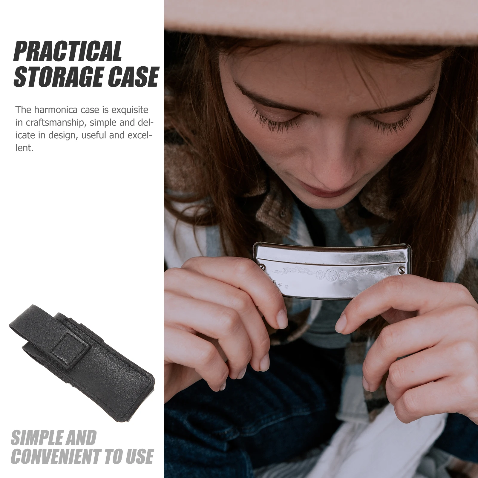 

Pu Harmonica Protective Case Black Storage Holder Travel Home Use Scratch Resistant Cover Instrument Carrying