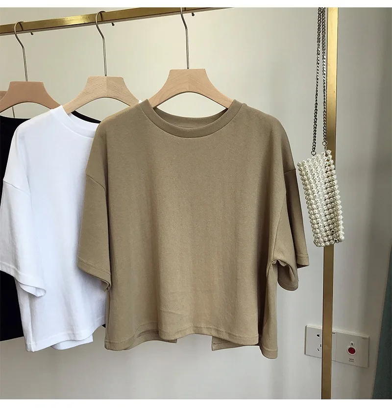 Summer Clothes Korean Sexy Backless Short O-Neck Women Casual Solid Color T-Shirt Short Sleeve Girl Tee Shirt Fashion Tops - Image 3