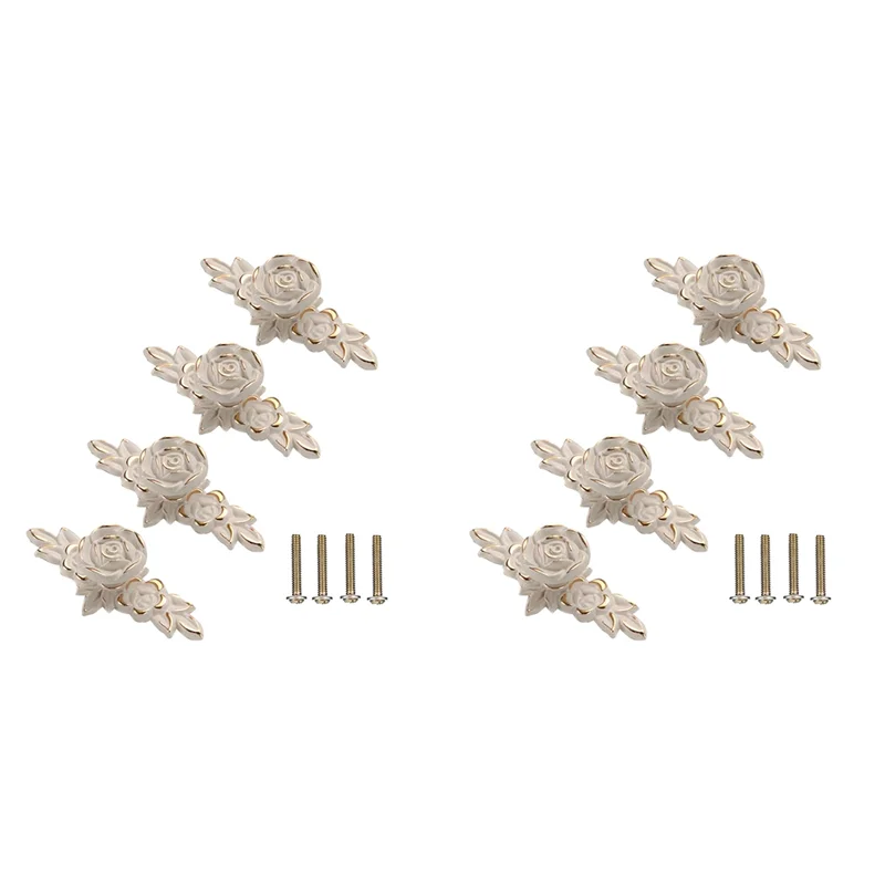 الترويج! 8 قطع مقابض خزانة الورود اليورو مع لوحة خلفية، مقابض سحب درج الزهور لخزانة منضدة الزينة