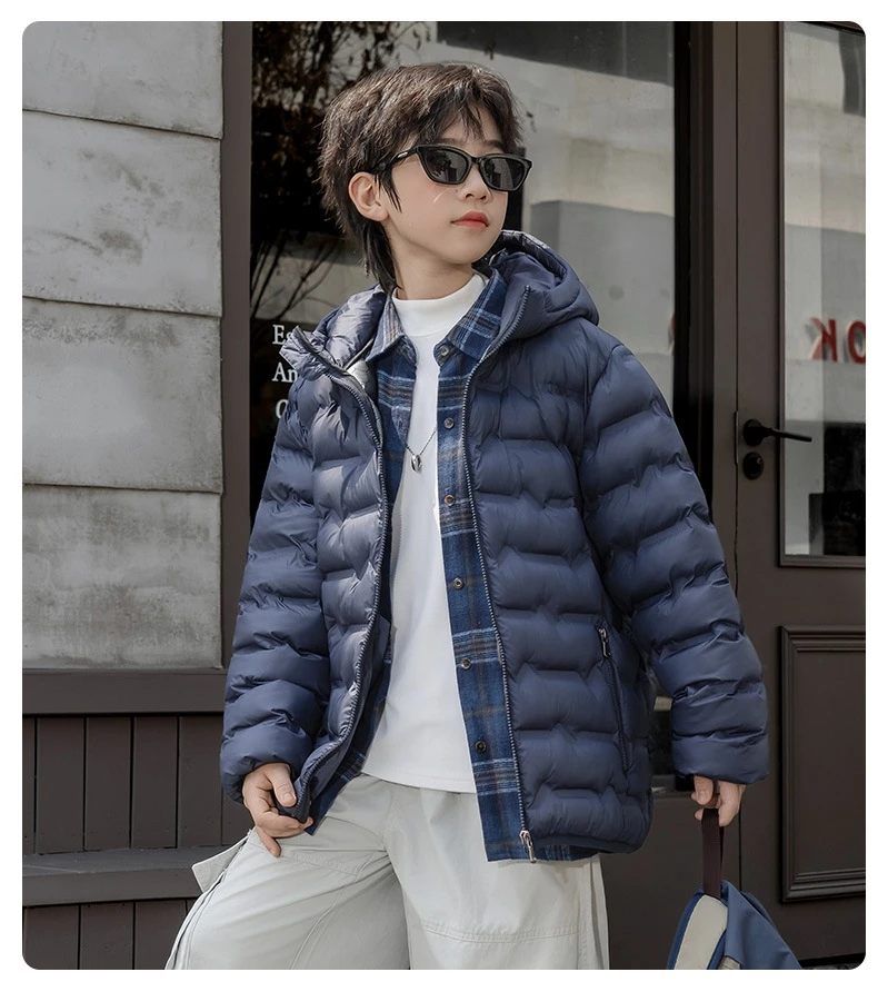 Russia Boys Winter Black Cotton Padded Outwear Teenager Child Thick Warm Windproof Cotton Content Coat Kids Snow Garment