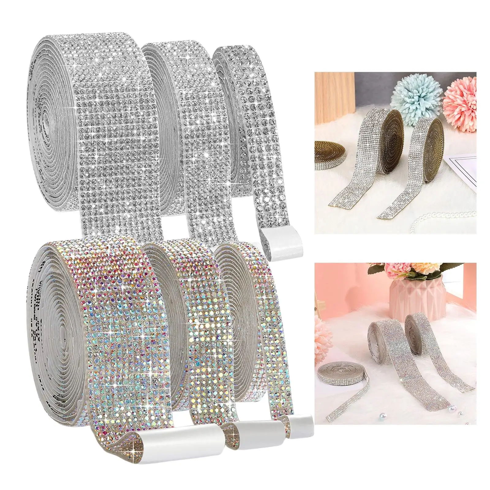 3 Roll Self- Crystal Rhinestone Diamond Ribbons DIY Diamond for Kunst und Skulpturen, Car, Bags, Garment, Shoes Decorative