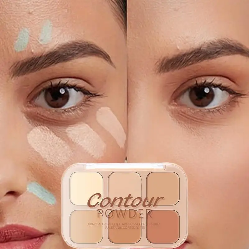 Tavolozza di correttori per trucco Tavolozza per contorni facciali a 6 colori Prodotti di bellezza dai toni delicati e naturali Trucco viso multifunzione