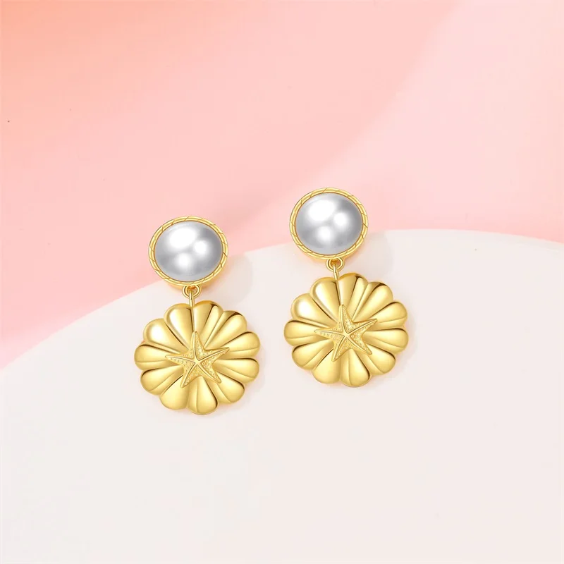 Luxo dourado concha estrela do mar pérola orelha studs 925 prata borboleta em forma de coração pingentes brincos de pérola para mulheres jóias de festa