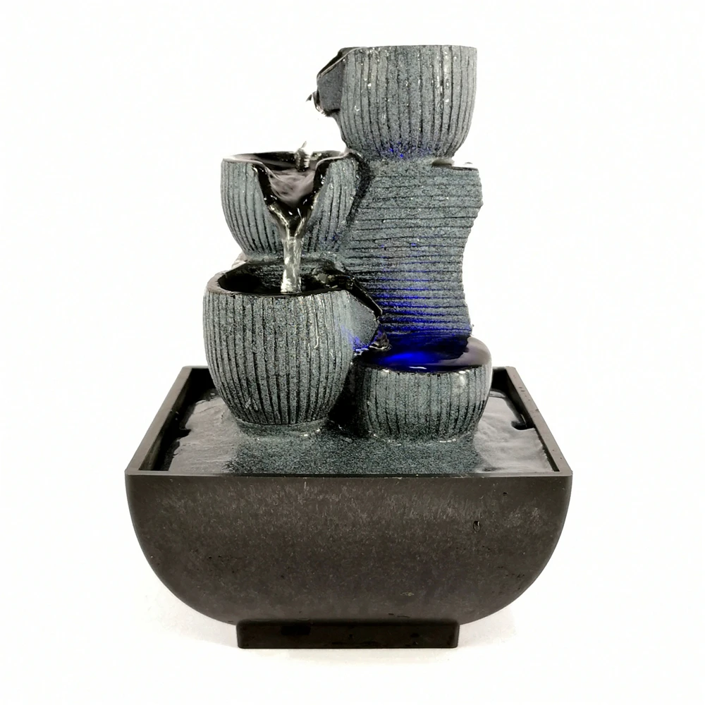 شركة الثروة الحلي منضدية نافورة داخلي صغير الجنينة سطح المكتب المتتالية شلال مع كرة دوارة LED للزينة