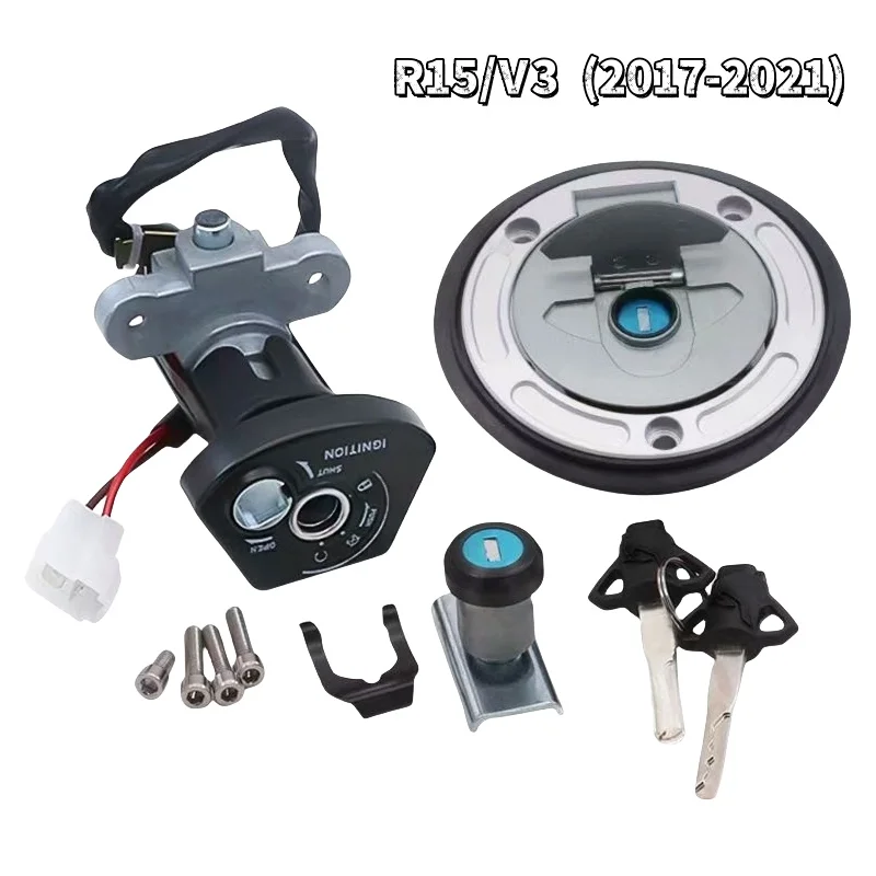 

For Yamaha YZF R15 2017 2018 2019 2020 2021 Fuel Gas Cap Ignition Switch Seat Lock with Key Kit