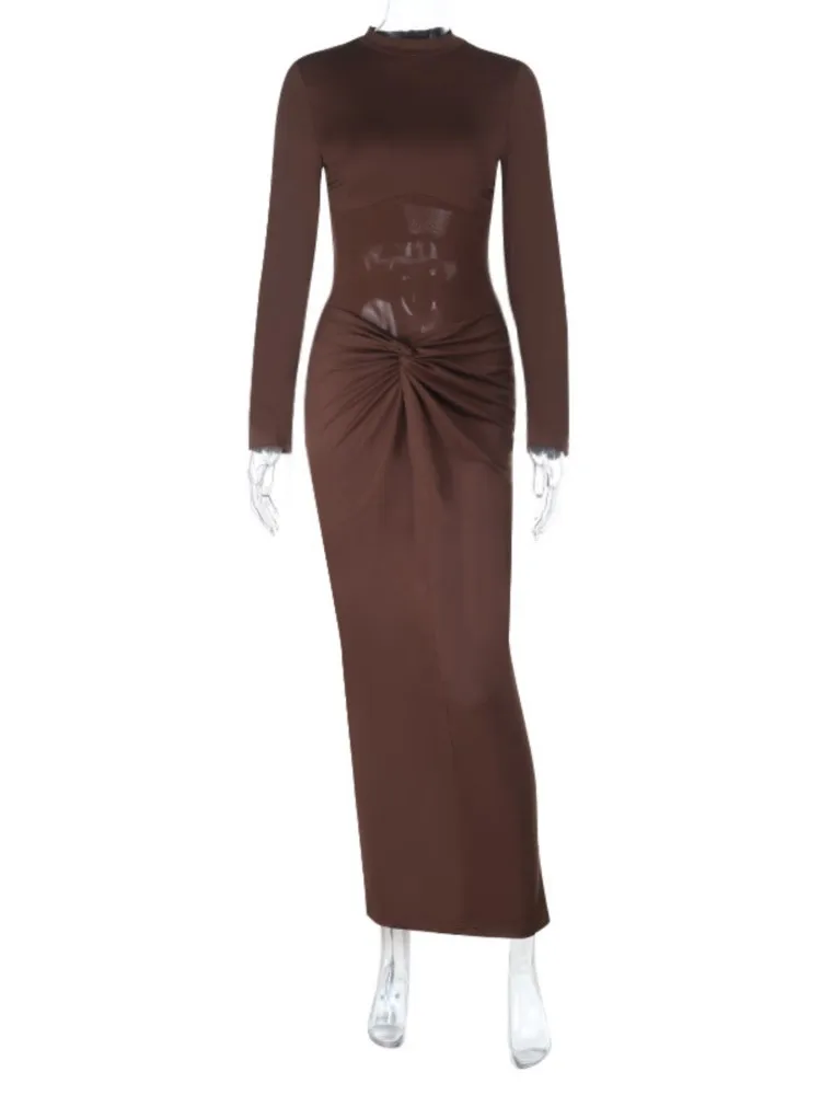 Langarm Geraffte, Figurbetontes Kleid Frauen Rollkragen sexy Club Maxi Kleider 2025, Herbst Winter Dünne Stretchy Party Vestidos