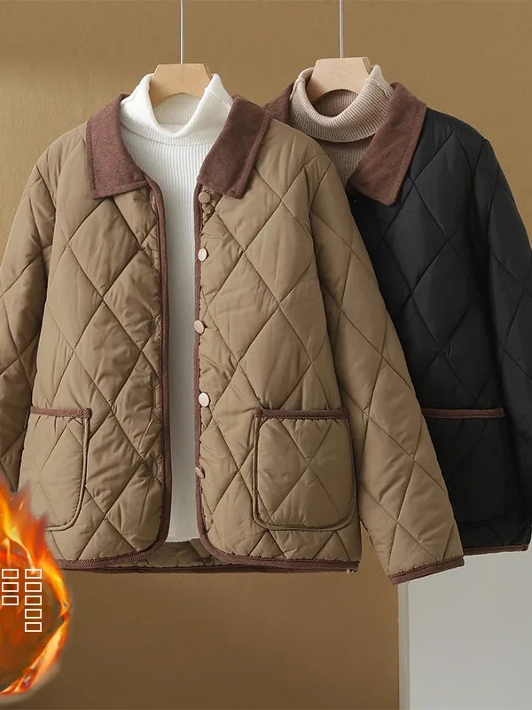 

Свободное хлопковое пальто для женщин больших размеров с ромбовидным узором, однотонное, повседневное, с длинными рукавами, зимнее