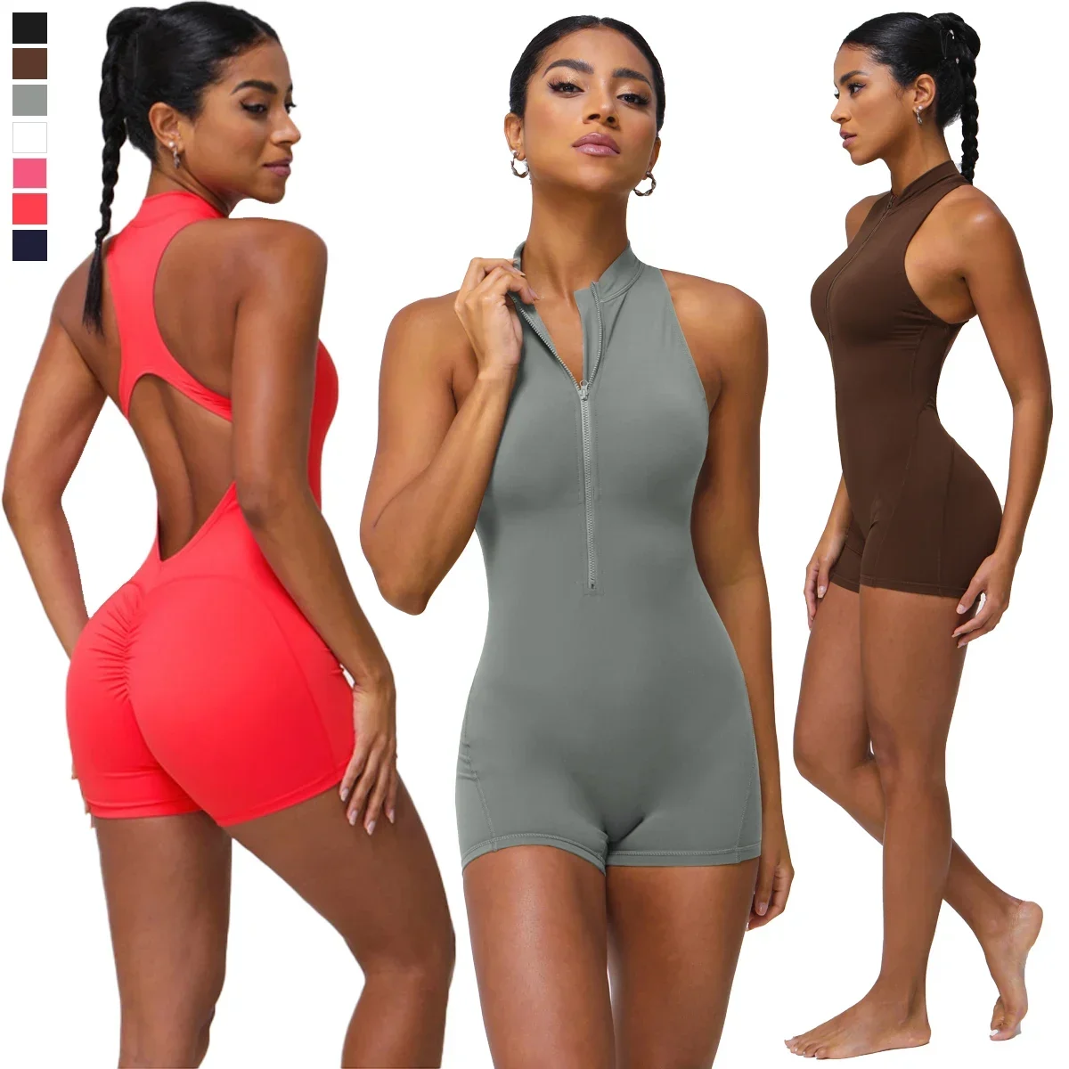 Women Yoga Romper One Piece Tummy Control Sports Playsuit Half Zipper Fitness Jumpsuit Workout Bodysuit Fashion Women Sportswear