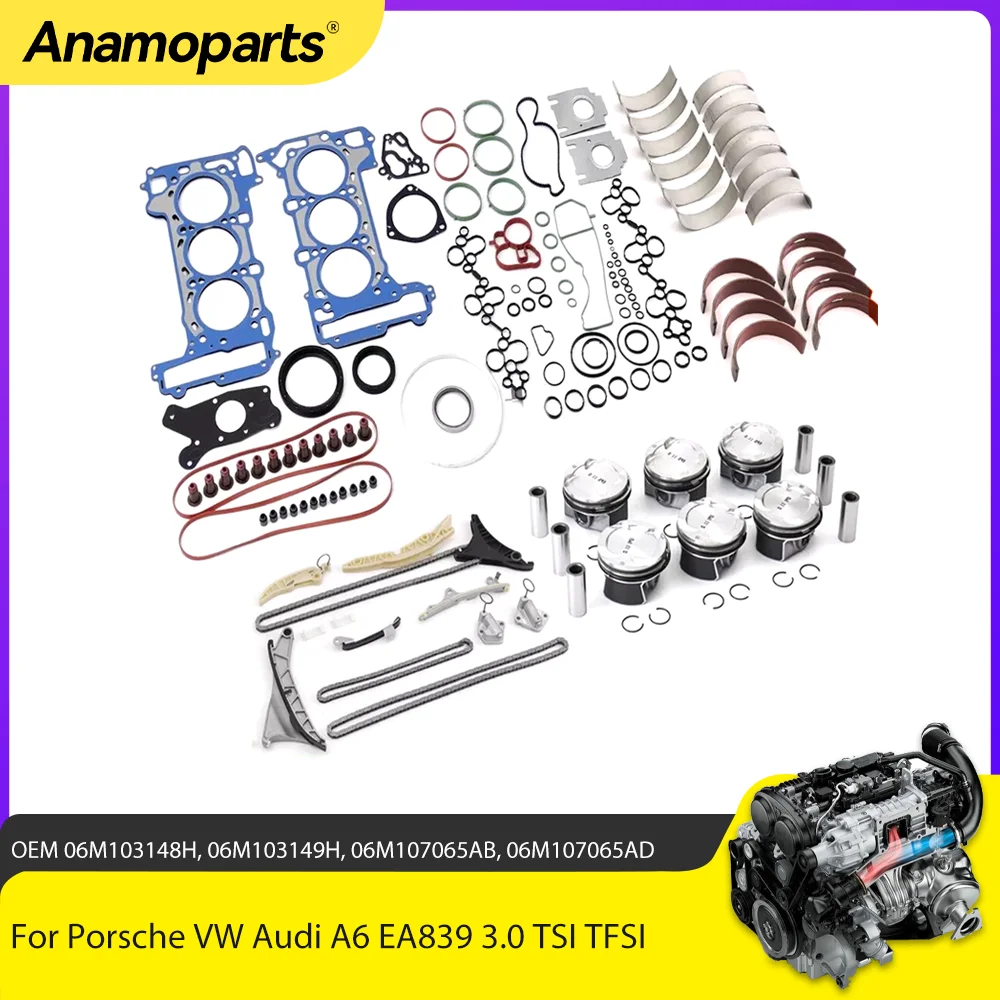 

Engine Overhaul Rebuild Kit w/ Timing Fit 3.0 T GAS V6 For Porsche VW Audi A6 EA839 3.0 TSI TFSI 06M103148H 06M103149H