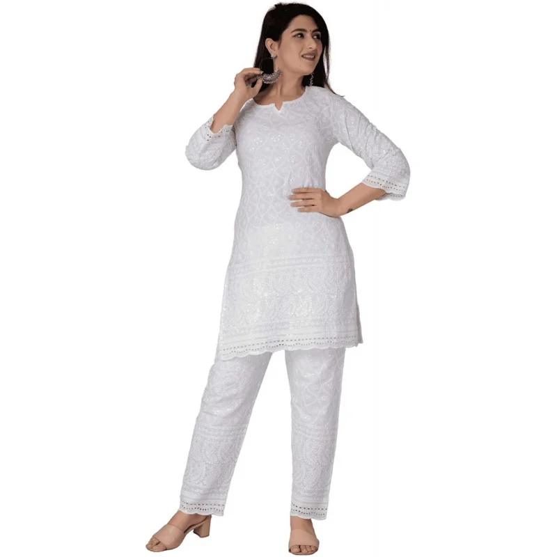 

Chikankari Cotton Indian Kurtis For Women Summer Dresses Tunic Top Pant Set Pakistani Salwar Kameez Suit Set