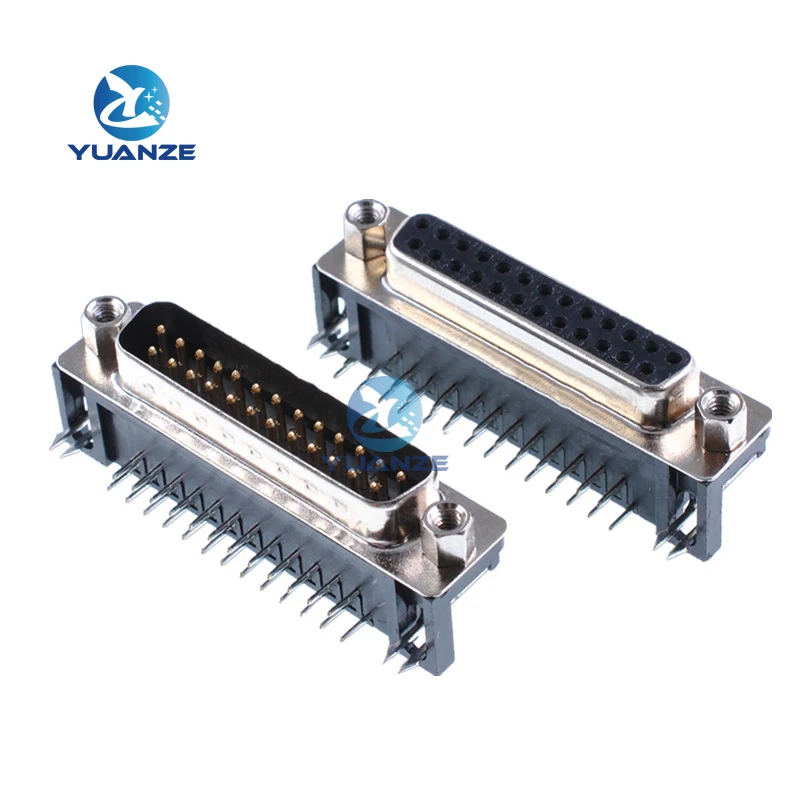 2PCS DB25 Female Male PCB Mount D-Sub 25 pin PCB Connector RS232 Connector 90-degree bent needle DR25 New Hot