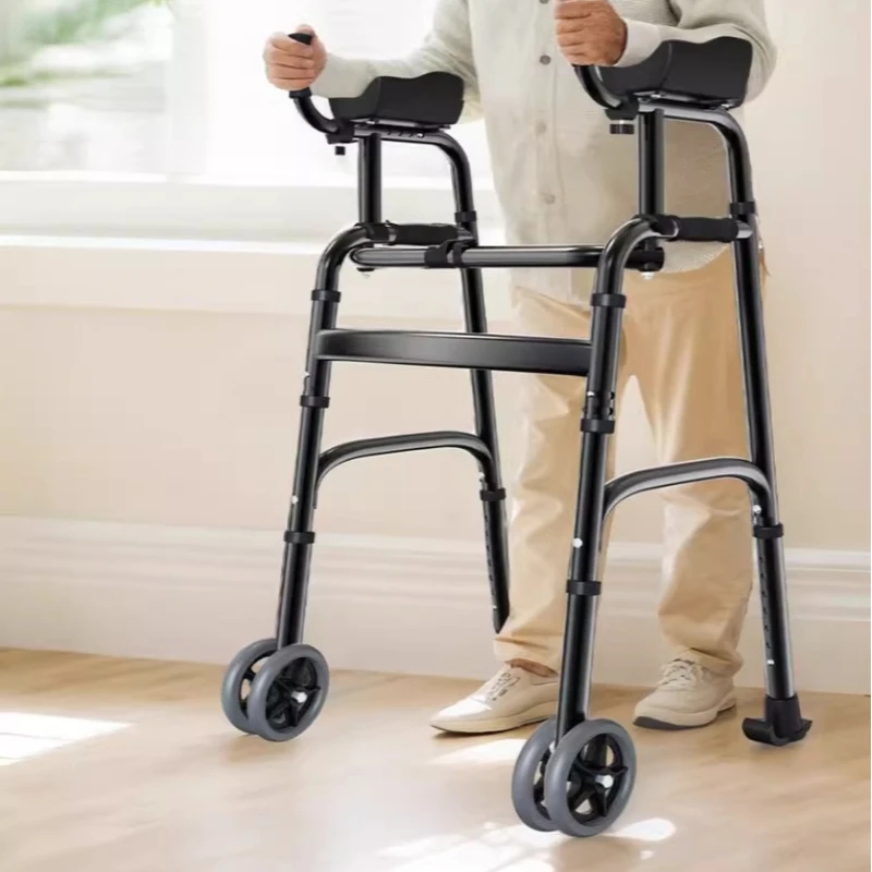 

Пособие для ходьбы пожилых людей с сиденьем, многофункциональные складные ходунки, регулируемая высота, легкий вес с колесами для реабилитации