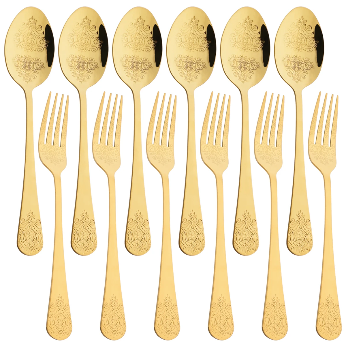 

12pcs Gold Cutlery Set Mirror Stainless Steel Dinnerware Set Reusable Western Dining Table Set Ramadan Spoon Fork Gift Set