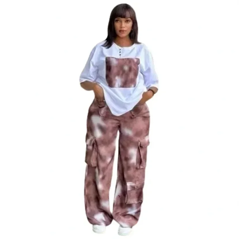 Customized Customized 2 Pieces Women's Sets 2026 Spring Summer Pocket Pullover Suit Short Sleeve Tops And Pants Suits Two Piece