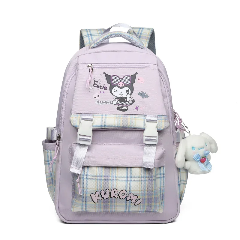 Sanrio Kulomie Printed Air Cushion Strap Student School Bag Melody Large Capacity Plaid Children's Burden Reduction Backpack