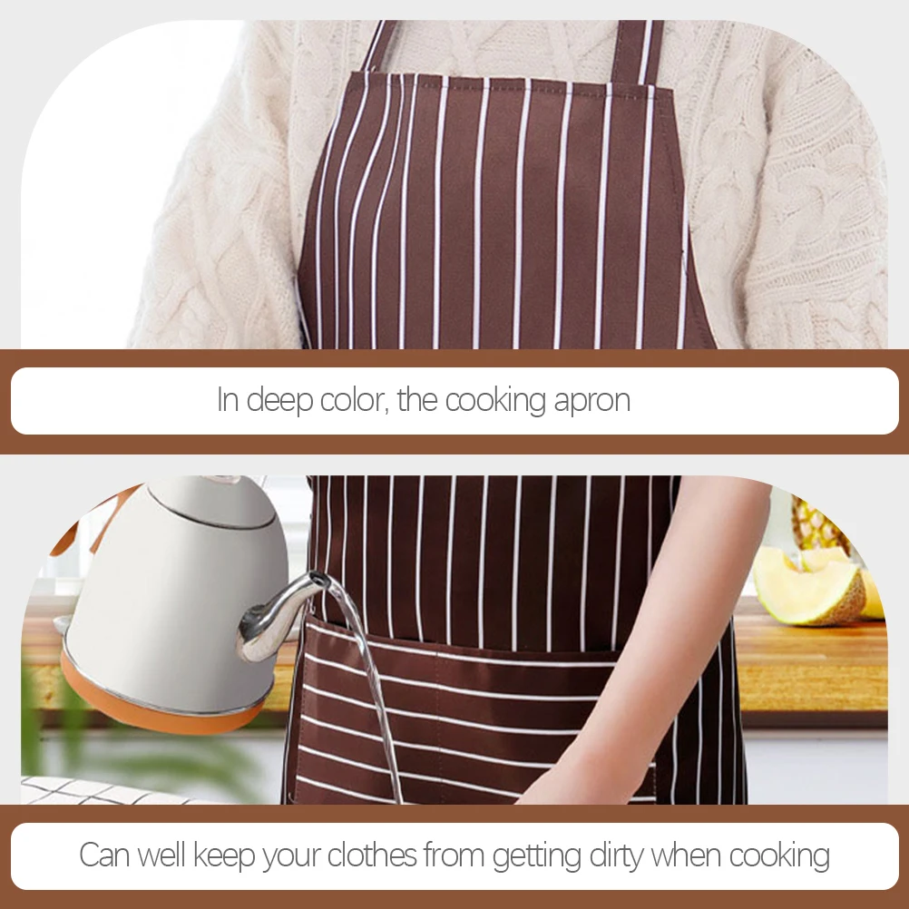 

2pcs Oil-Proof Apron Striped Cotton Kitchen Cooking Men Women Grilling Bistro Pocket Design Reusable Serving Dinner Bar