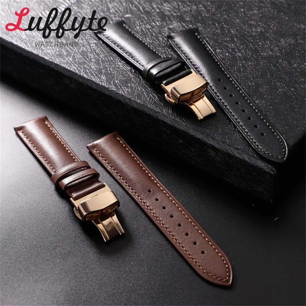 สายหนังนุ่มสายนาฬิกาผู้ชายผู้หญิงเปลี่ยนสายรัดข้อมือ 18 มม.20 มม.22 มม.สแตนเลสสตีลหัวเข็มขัดผีเสื้อ