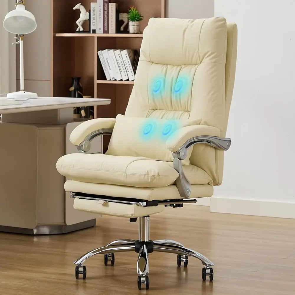 

Massage Office Chair With Foot Rest - High Ba 155° Reclining 6 Points Vibration, Leather Office Chair Computer Desk Chair With