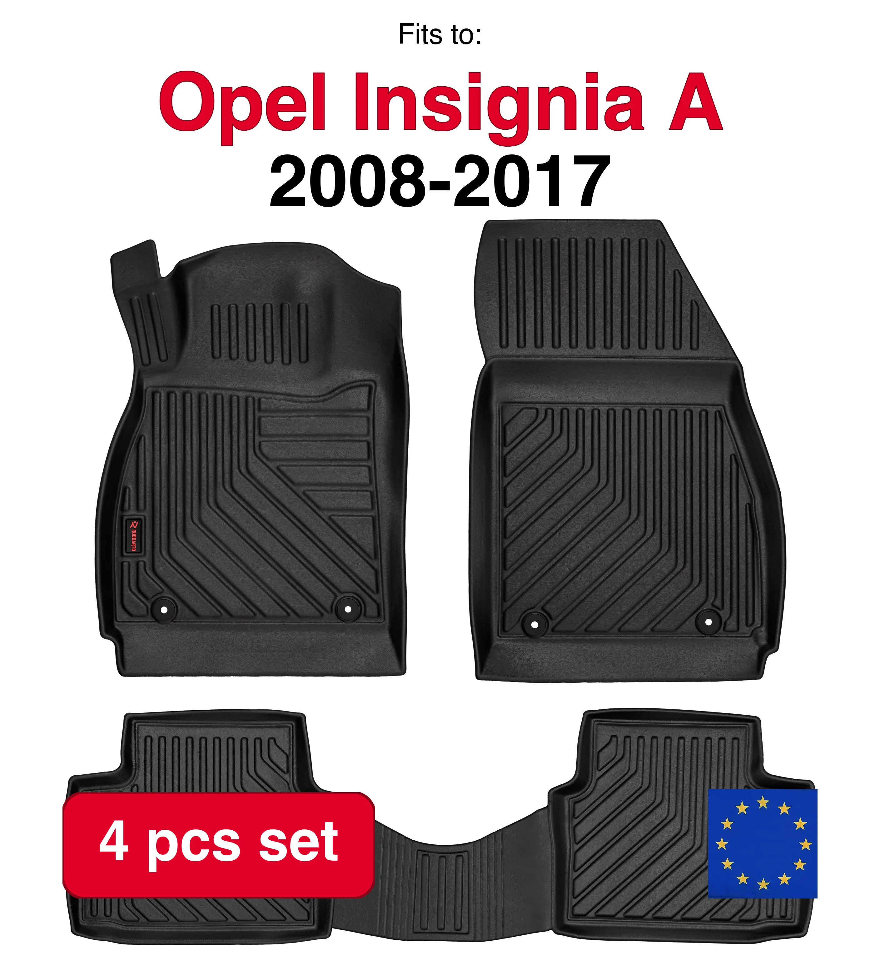3D rubberen automatten voor Opel Insignia A sedan, stationwagen, grand tourer liftback (2008-2017) -Zwarte pasvorm (4 stuks)
