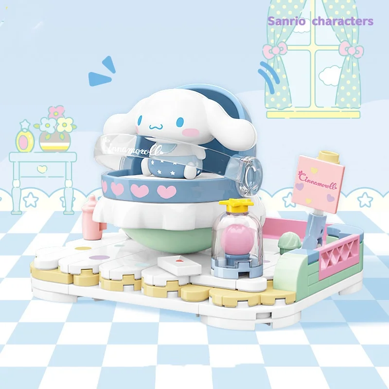 Sanrio Kuromi Melody Cinnamoroll lindo cama oscilante bloques de construcción rompecabezas juguetes montaje de bloques de construcción decoración regalos