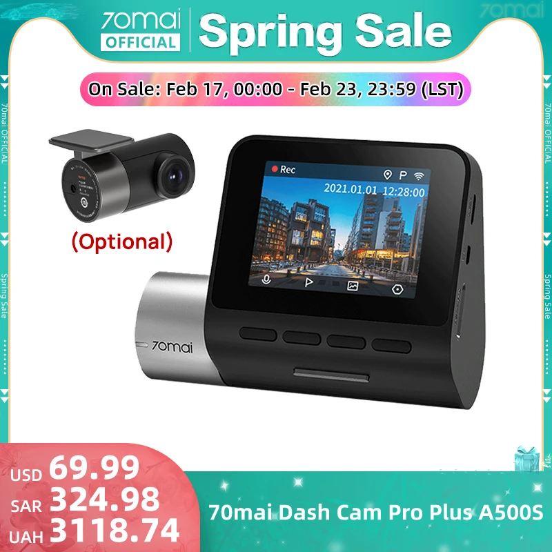 70mai Dash Cam Pro Plus A500S 1944P ADAS GPS Camera 70mai Front Cam A500S 140FOV Car DVR 24H Parking Support Rear Interior Cam