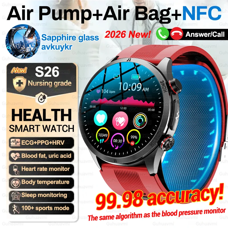 

2026 New Air Pump Airbag Health Smart Watch Men Precise Blood Pressure Lipid Uric Acid AI Diagosis Smartwatch NFC Smart Bracelet