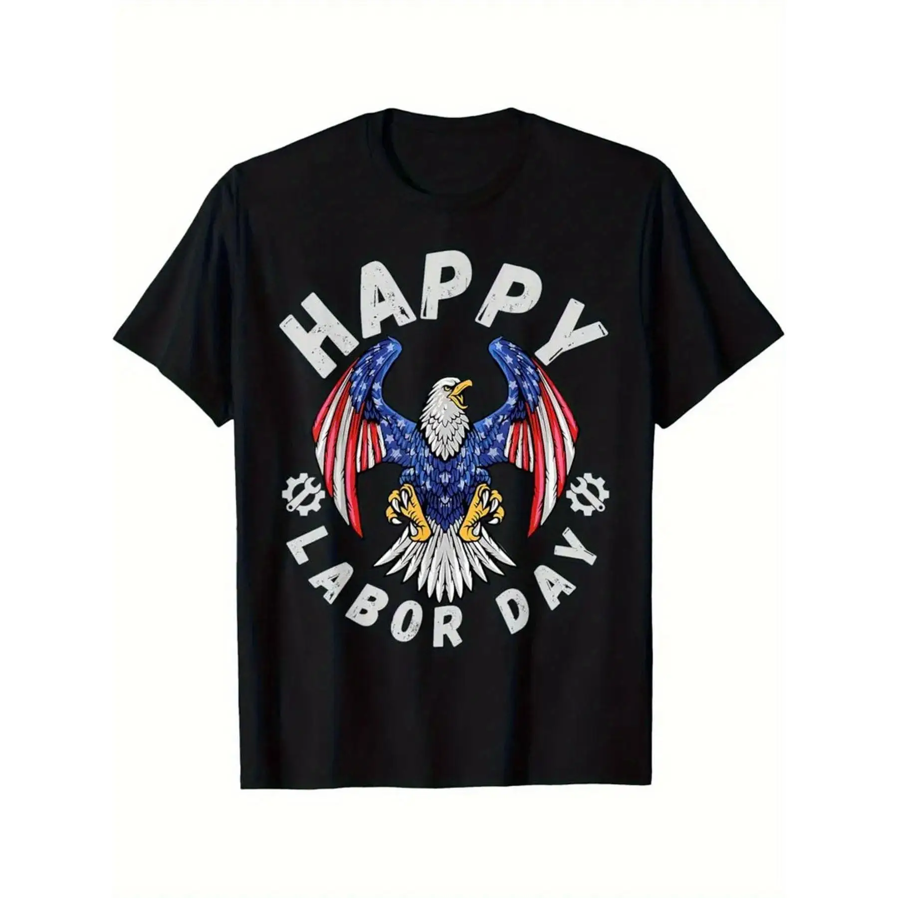 

American Labor Day T-Shirt Bald Eagle Flag Print Tee Unisex Cotton Short Sleeve Top US Labor Day Celebration Gift Worker Tribute
