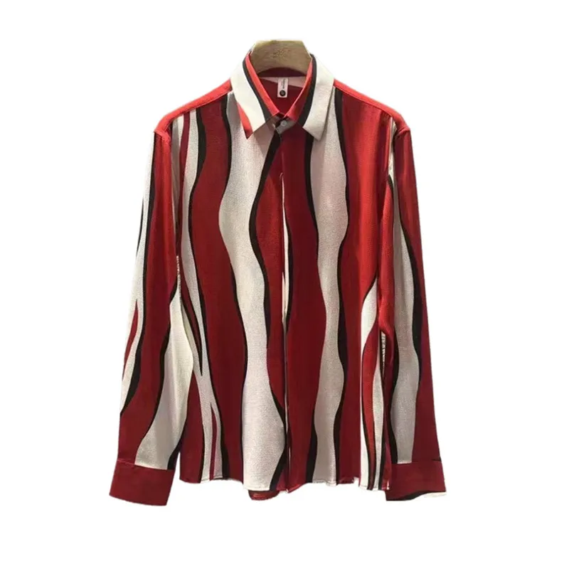 British Style new Artistic Striped Men's Shirt Fashion Long Sleeve Loose Casual Shirts Versatile Social Streetwear Men Clothing