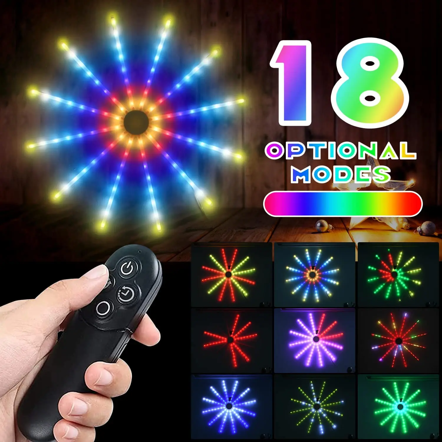 พวงไฟแขวน96LED รีโมท USB, หลอดไฟประดับแบบสายพลุไฟแต่งสวนคริสต์มาส18โหมด RGB สำหรับตกแต่งปาร์ตี้วันหยุด