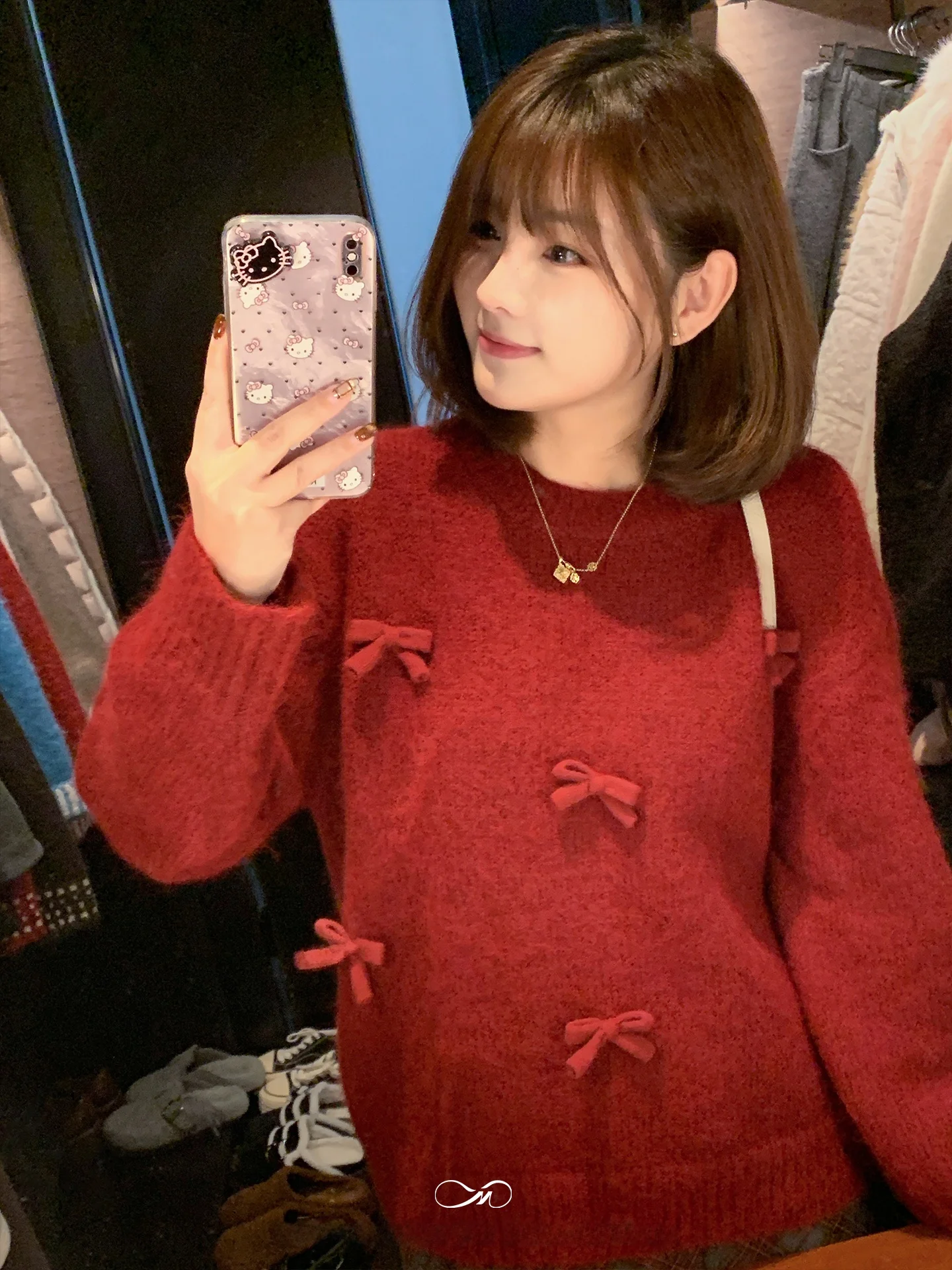 

Red Knot round Ne Knitted Sweater plus Size Winter Loose Slimming Long Sve Women's Casual Sle Inner Wear Top