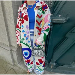 Chaquetas cÃĄlidas de manga larga para mujer, ropa de abrigo gruesa con estampado elegante, abrigo largo suelto de un solo pecho con cordones, OtoÃąo e Invierno