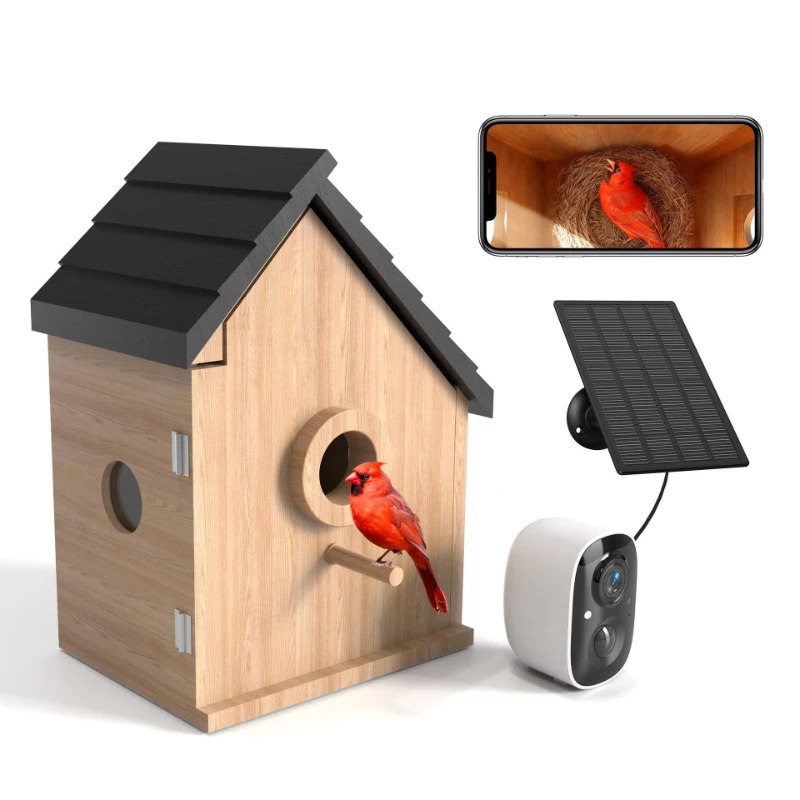 Waterproof Visible Bird Hatch 5 million Pixel Solar Monitoring Bamboo and Wood Bird Nest