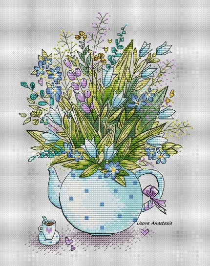 bouquet in teapot 26-33 Cross Stitch Kit 18ct 14ct 16CT 28ct fabric cloth cotton thread embroidery handmade cross stitch