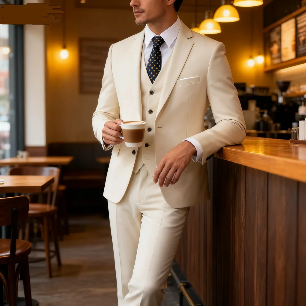 

Мужской деловой повседневный облегающий однотонный пиджак, жилет и брюки, комплект для улицы, модная официальная одежда для свадебного хозяина Terno De Caval