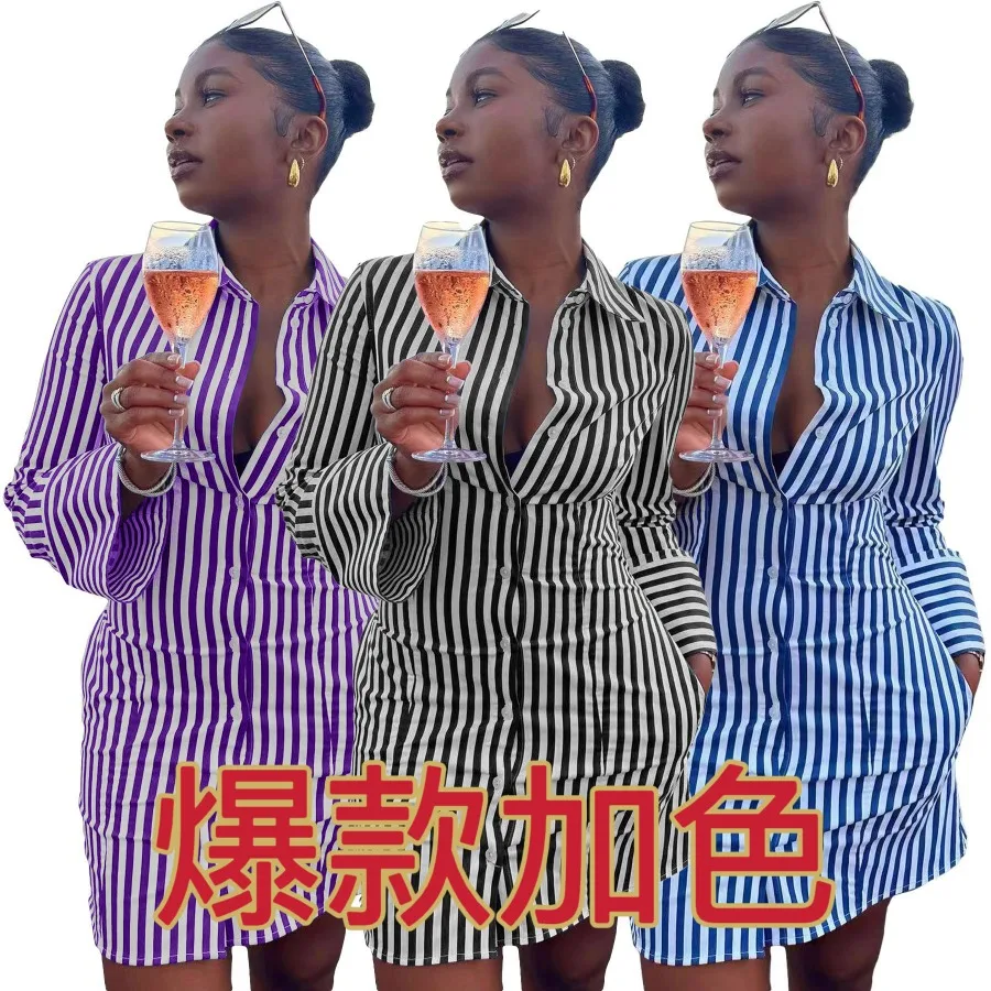 

【New style】M6002 European and American women's clothing autumn and winter new printed striped dress in stock
