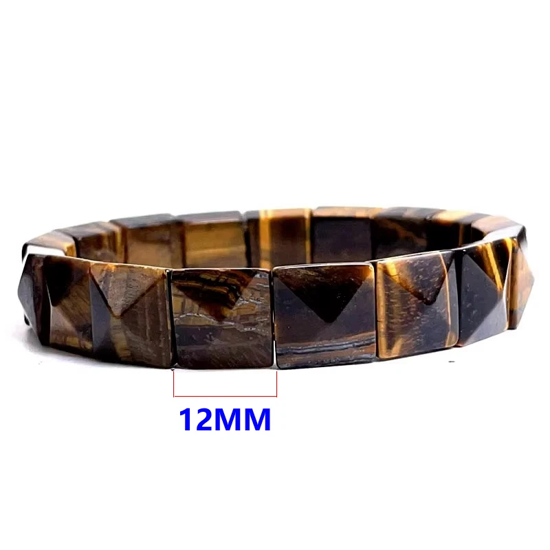 New 12MM Natural Stone Lapis Lazuli Agate Tiger Eye Crystal Square Pyramid Bracelet For Men and Women Charm Fashion Jewelry