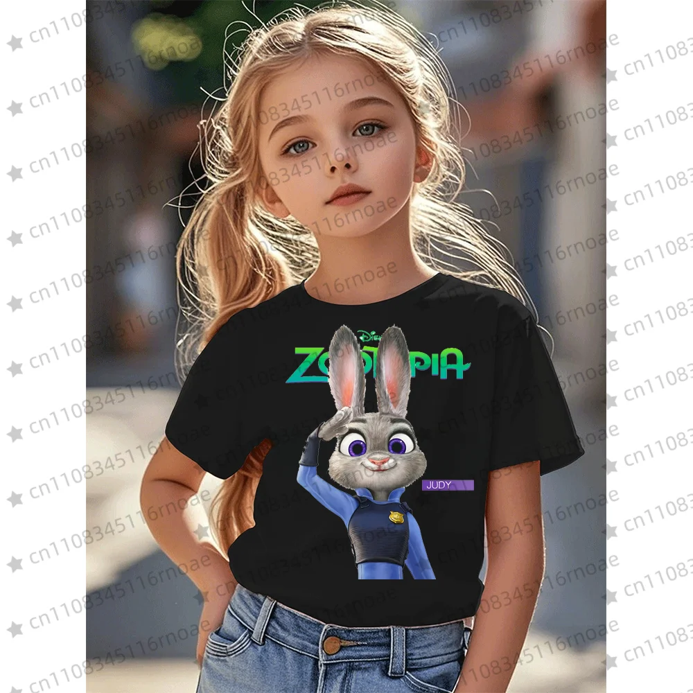 ديزني Zootopia 2 الأطفال قصيرة الأكمام تي شيرت أزياء لطيف الأرنب والثعلب الكرتون تصميم الفتيات والفتيان الملابس