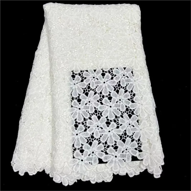 White embroidered flower hollow water soluble lace skin-friendly soft milk silk dress women's fabric