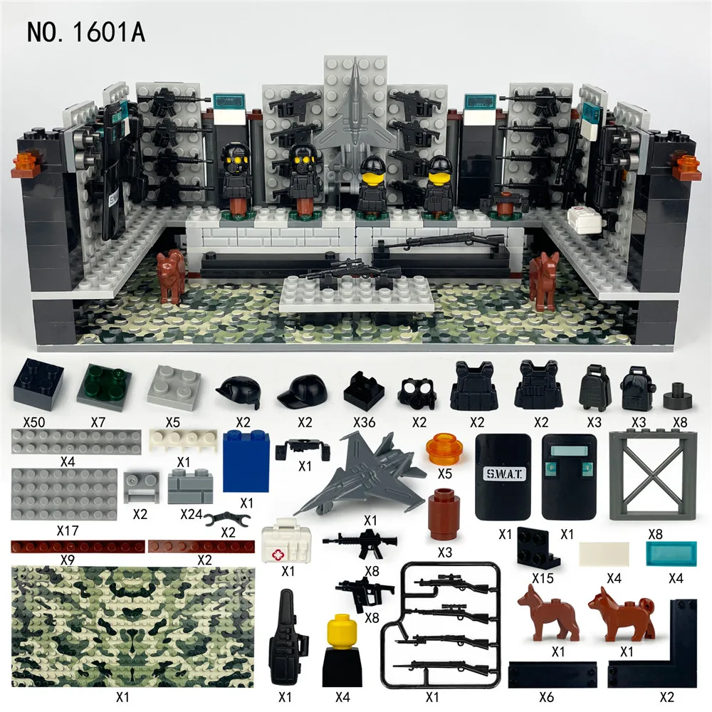 Military Base Building Blocks Weapons House Armory Bricks Model MOC Army SWAT Police Soldiers Guns Classic Toys For Boys Gift