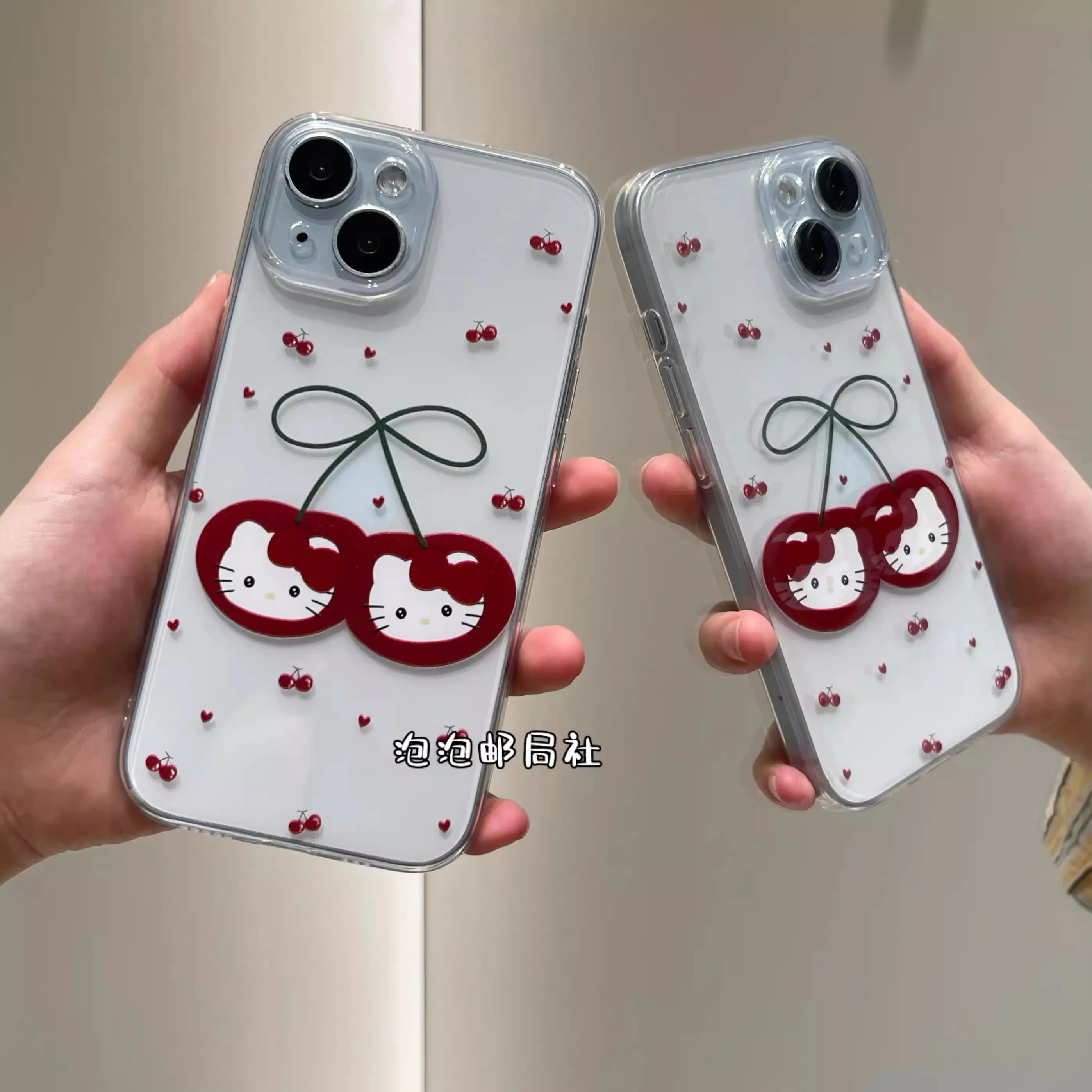 Cherry Hello Kitty Minimalist Bow Phone Case For iPhone 16 15 14 13 12 11 Mini Pro Max X XR XSMax 7 8 Plus Transparent Soft TPU